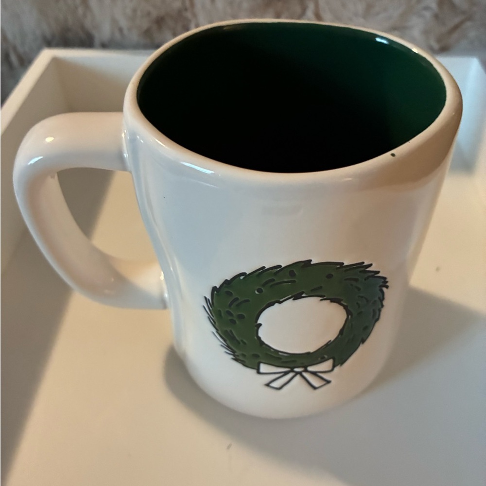 Rae Dunn White Mug with Green Wreath